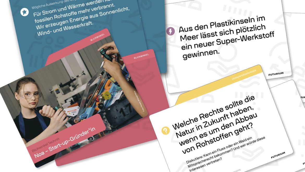 Bild zeigt Karten der Zukunftsbox Rohstoffe vom Futurium